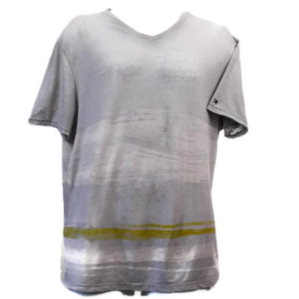 Tommy Hilfiger Gray Multicolor V-neck Men's T-shirt with Logos
